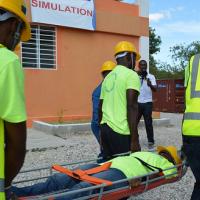 A rescue exercise carried out by civil protection and Red Cross volunteers in Tabarre.