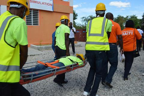 A rescue exercise carried out by civil protection and Red Cross volunteers in Tabarre.
