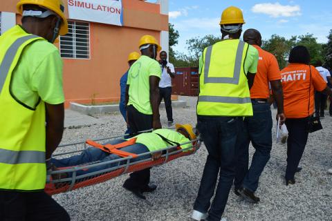 A rescue exercise carried out by civil protection and Red Cross volunteers in Tabarre.